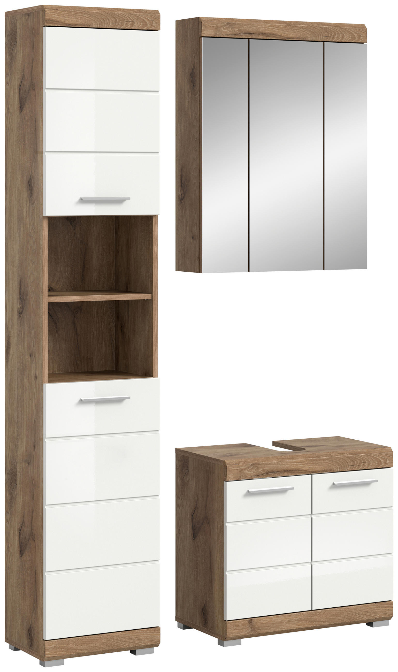 BADEZIMMER 3-teilig  in 97 cm  - Chromfarben/Eichefarben, MODERN, Glas/Holzwerkstoff (97cm) - MID.YOU