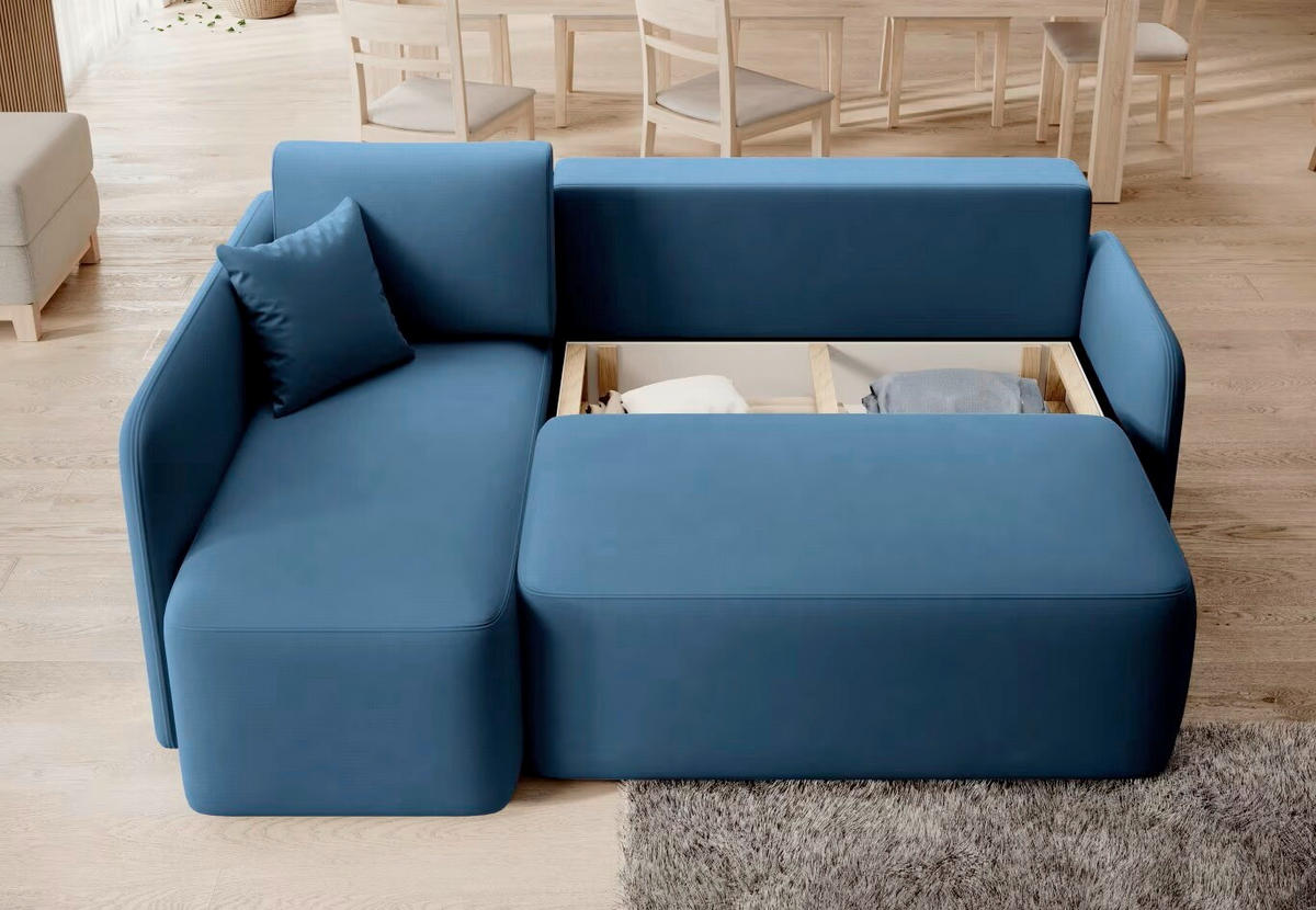 ECKSOFA  Blau Plüsch  - Blau/Schwarz, Design, Kunststoff/Textil (150/206cm) - MID.YOU