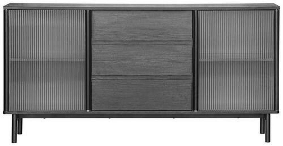 KOMODA, črna  - črna/prozorno, Design, kovina/steklo (160/79/40cm) - MID.YOU