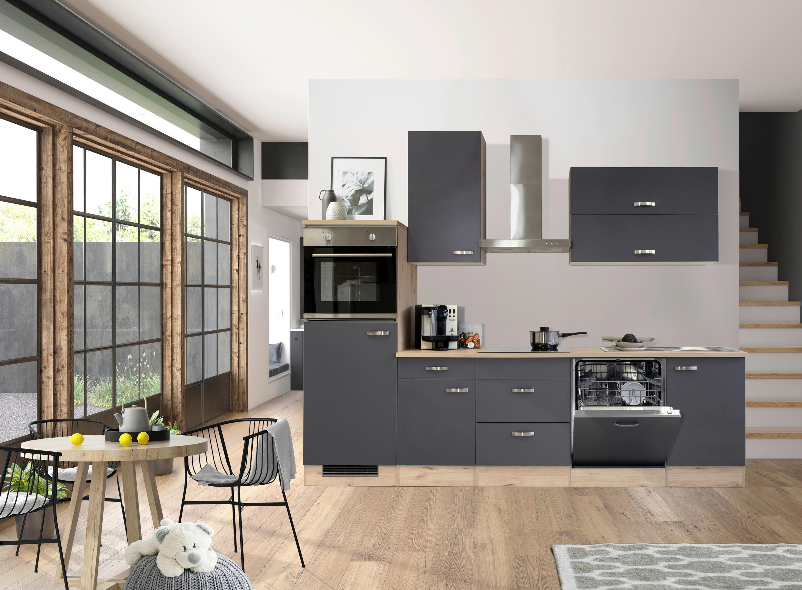 FlexWell Küchenblock Grau, Eiche San Remo 280 cm