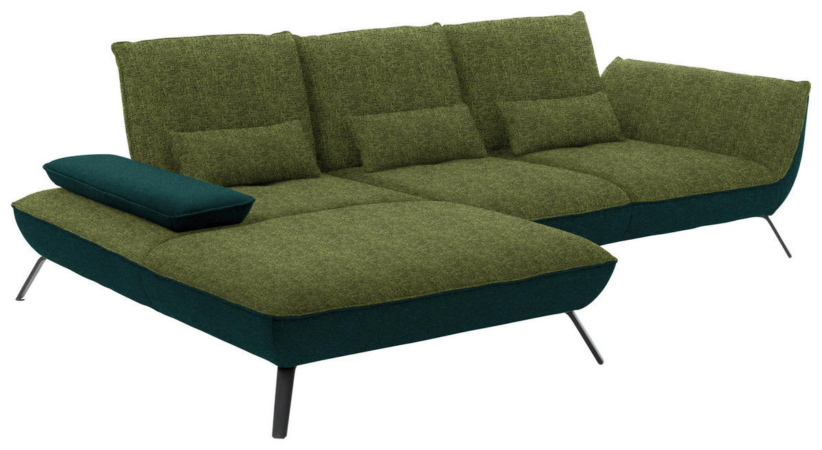 ECKSOFA in Flachgewebe Grün  - Schwarz/Grün, Design, Textil/Metall (191/301cm) - Moderano