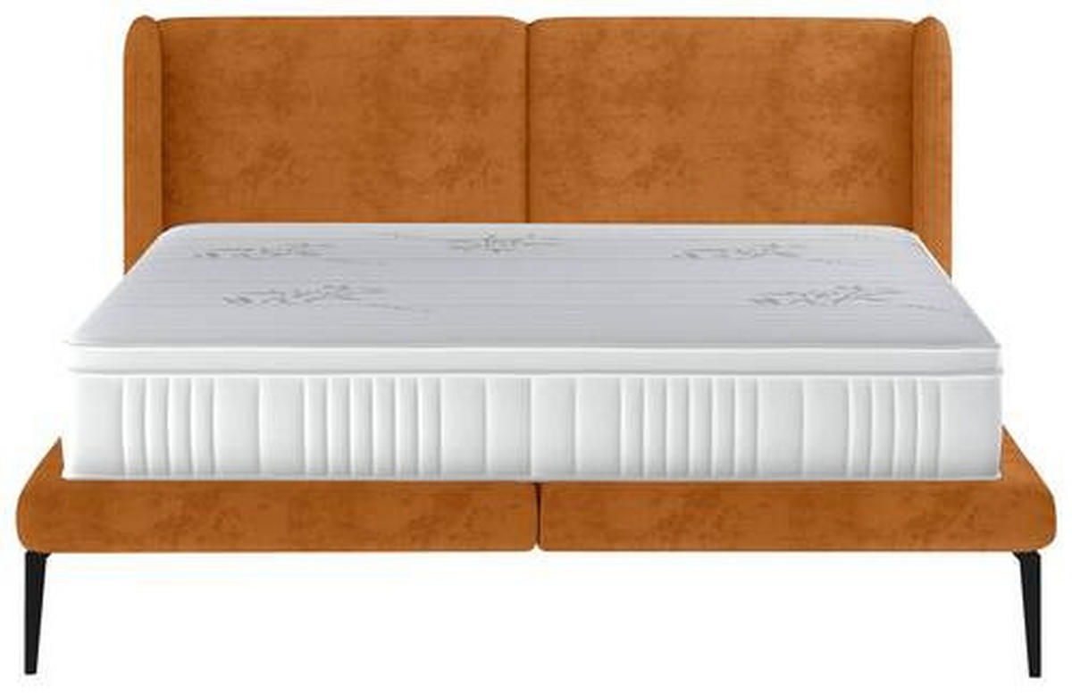 Polsterbett inkl. Matratze gepolstertes Kopfteil, Topper, Matratze 180/200 cm  in Currygelb  - Currygelb/Creme, MODERN, Textil/Metall (180/200cm) - Livetastic