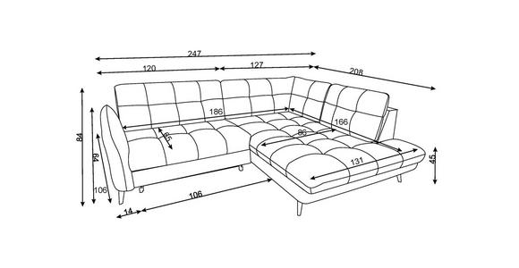 ECKSOFA Dunkelbraun Flachgewebe, Leinenoptik - Dunkelbraun/Schwarz, MODERN, Textil/Metall (247/208cm) - Xora