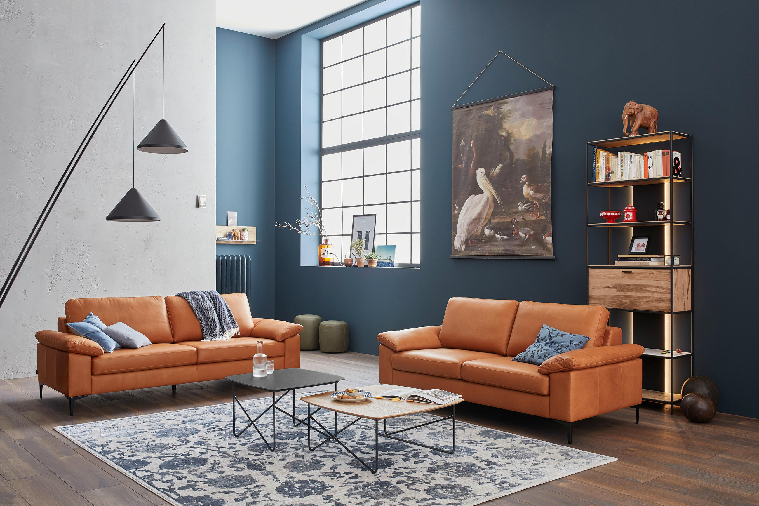 3-SITZER-SOFA in Leder Cognac  - Cognac/Schwarz, Design, Leder/Metall (224/86/97cm) - Schöner Wohnen