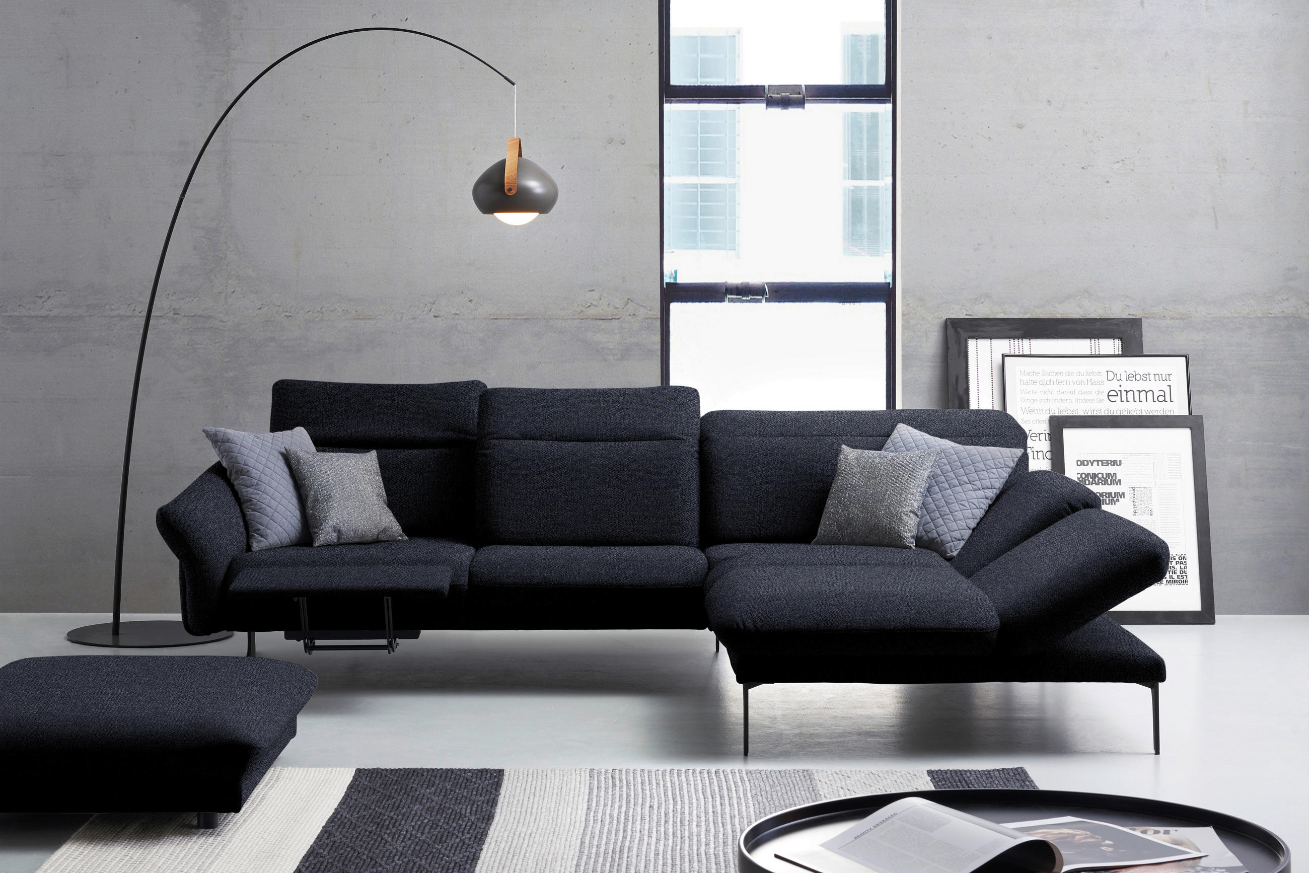 ECKSOFA in Webstoff Dunkelblau  - Anthrazit/Dunkelblau, Design, Textil/Metall (299/203cm) - Himolla