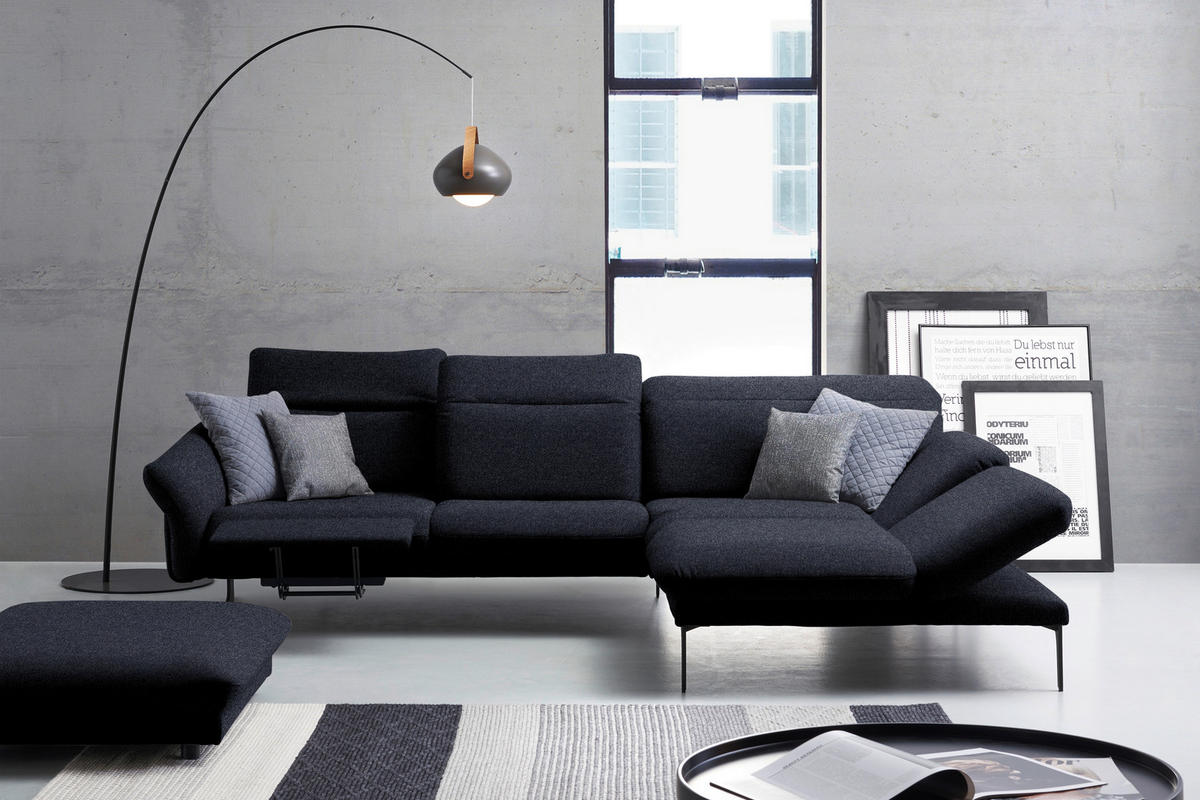 ECKSOFA in Webstoff Dunkelblau  - Anthrazit/Dunkelblau, Design, Textil/Metall (299/203cm) - Himolla