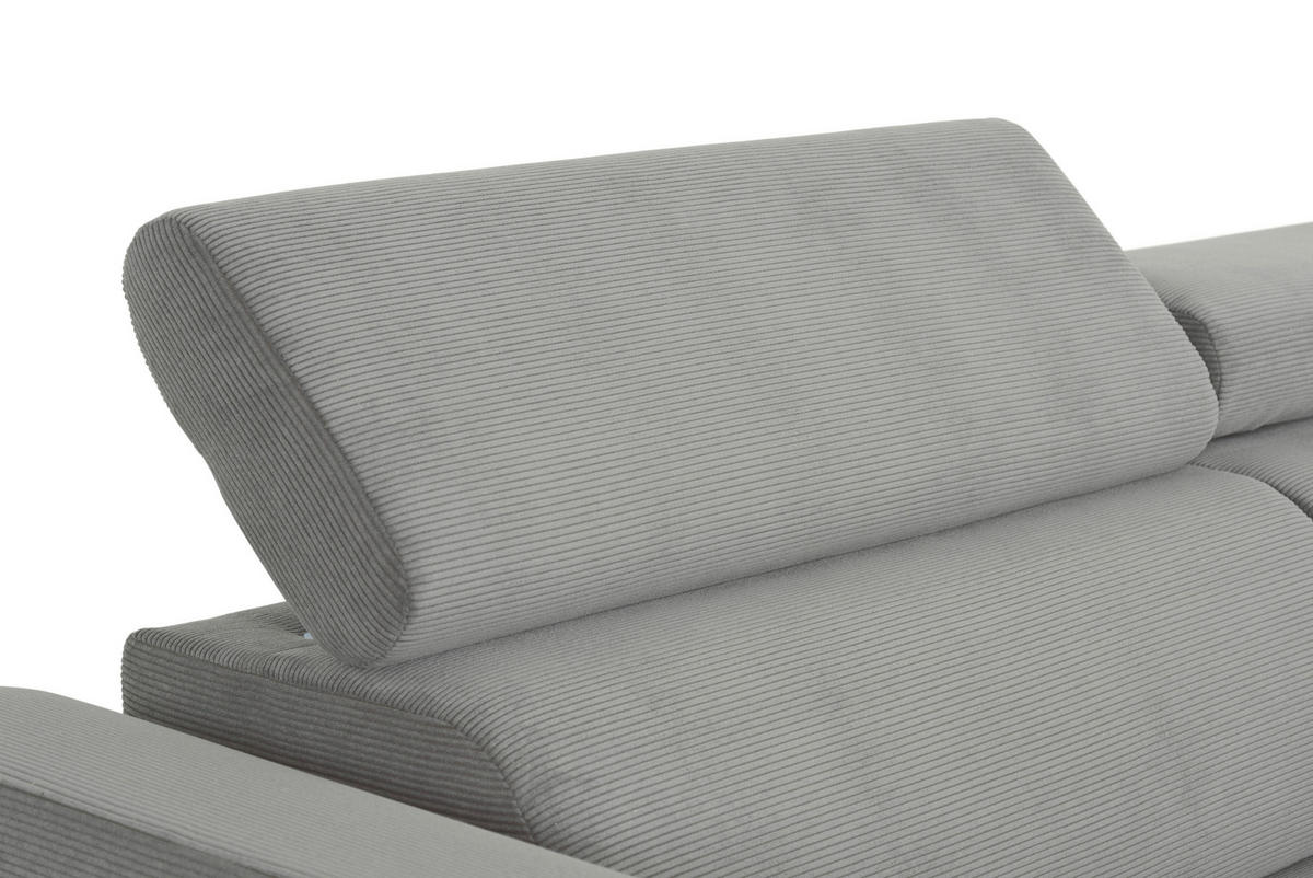 ECKSOFA in Feincord Hellgrau  - Hellgrau/Schwarz, Design, Textil/Metall (280/205cm) - MID.YOU