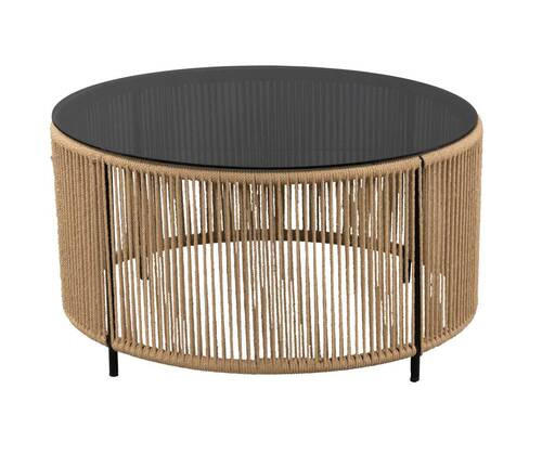COUCHTISCH Sicherheitsglas 75/75/40 cm rund Grau, Naturfarben, Schwarz  - Schwarz/Naturfarben, Trend, Glas/Textil (75/75/40cm) - Boxxx