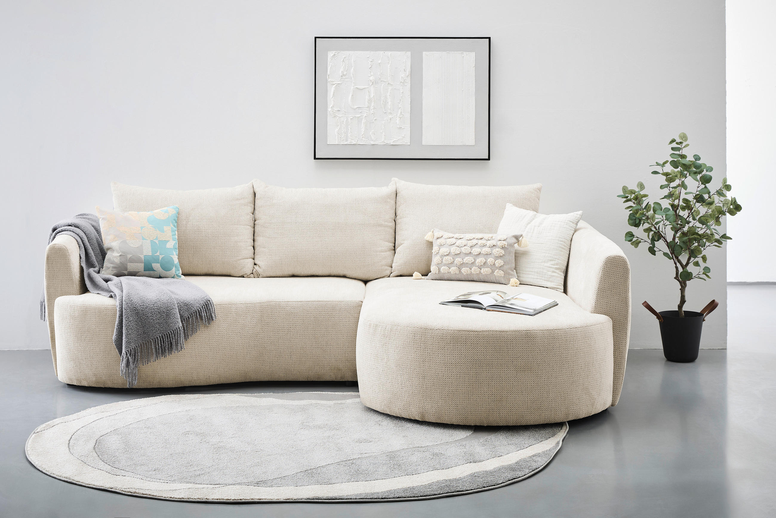 ECKSOFA Greige Chenille  - Greige/Schwarz, MODERN, Kunststoff/Textil (287/179cm) - Carryhome