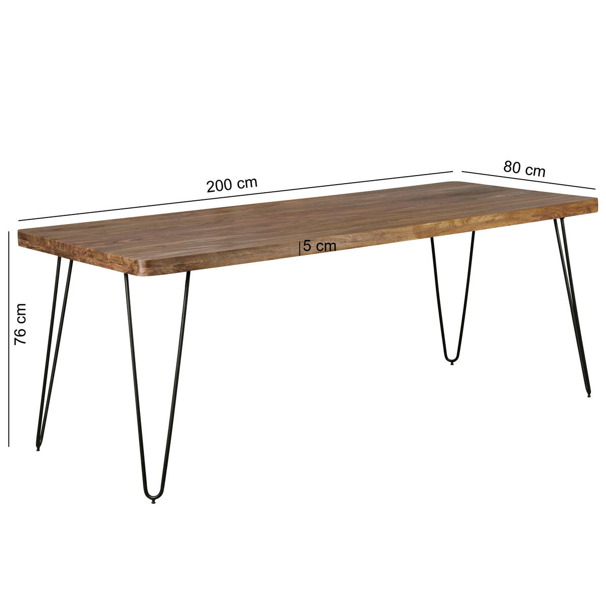 ESSTISCH Sheesham massiv rechteckig Sheeshamfarben  - Sheeshamfarben/Schwarz, Design, Holz/Metall (200/80/76cm) - MID.YOU