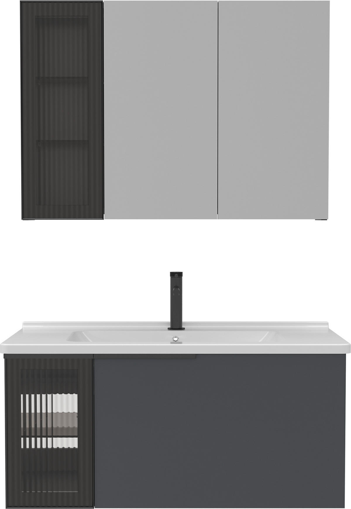 BADEZIMMER 3-teilig  in  - Weiß Hochglanz/Anthrazit, MODERN, Glas/Keramik (100/114/45cm) - MID.YOU