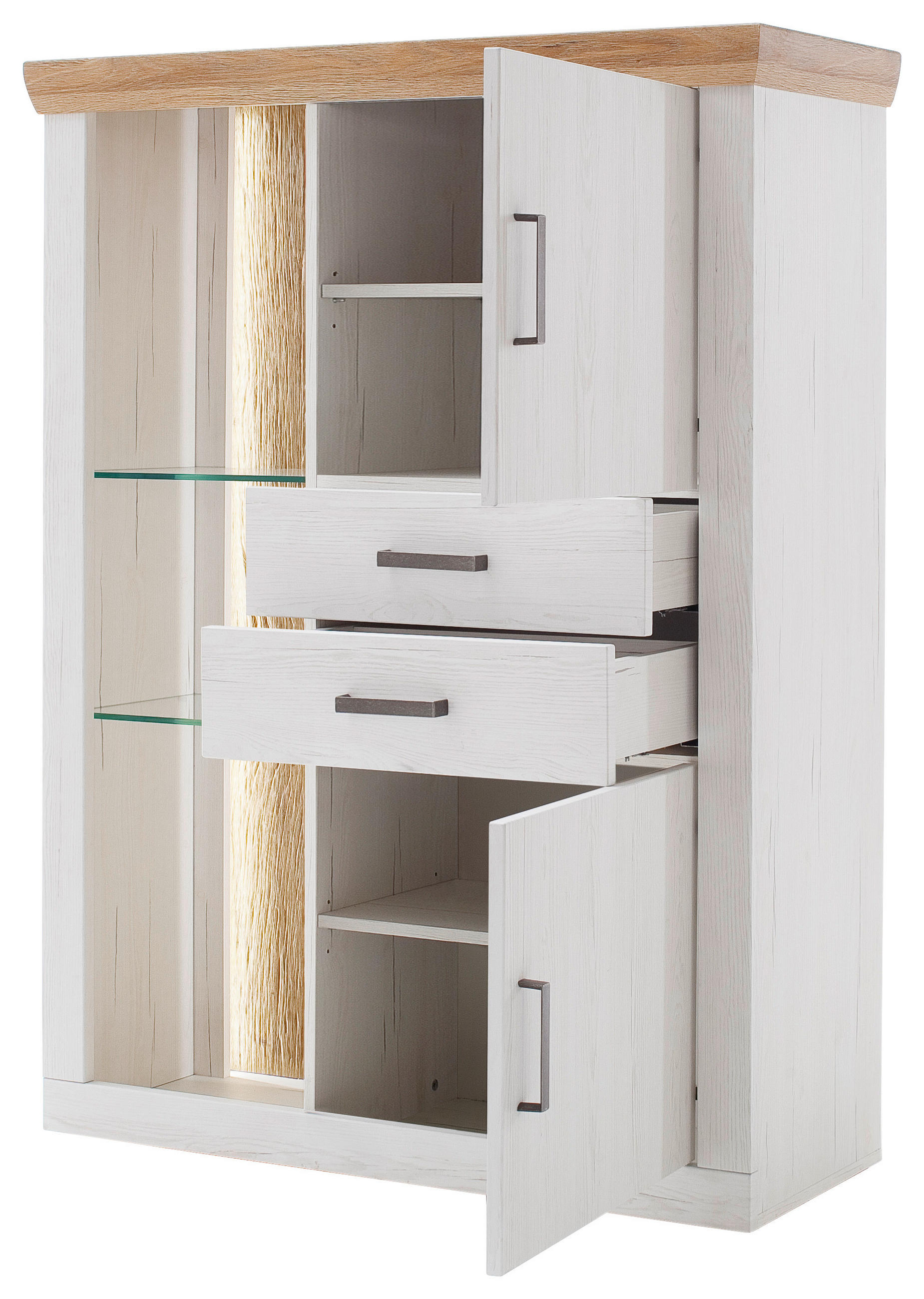 COMODĂ ÎNALTĂ 106/142/40 cm  - culoare coconar/culoare lemn stejar, Design, plastic/sticlă (106/142/40cm) - Landscape