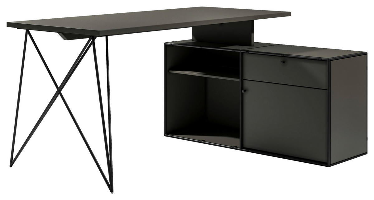 ECKSCHREIBTISCH 160/115/75 cm  in Anthrazit, Schwarz  - Anthrazit/Schwarz, Design, Holzwerkstoff/Metall (160/115/75cm) - Novel