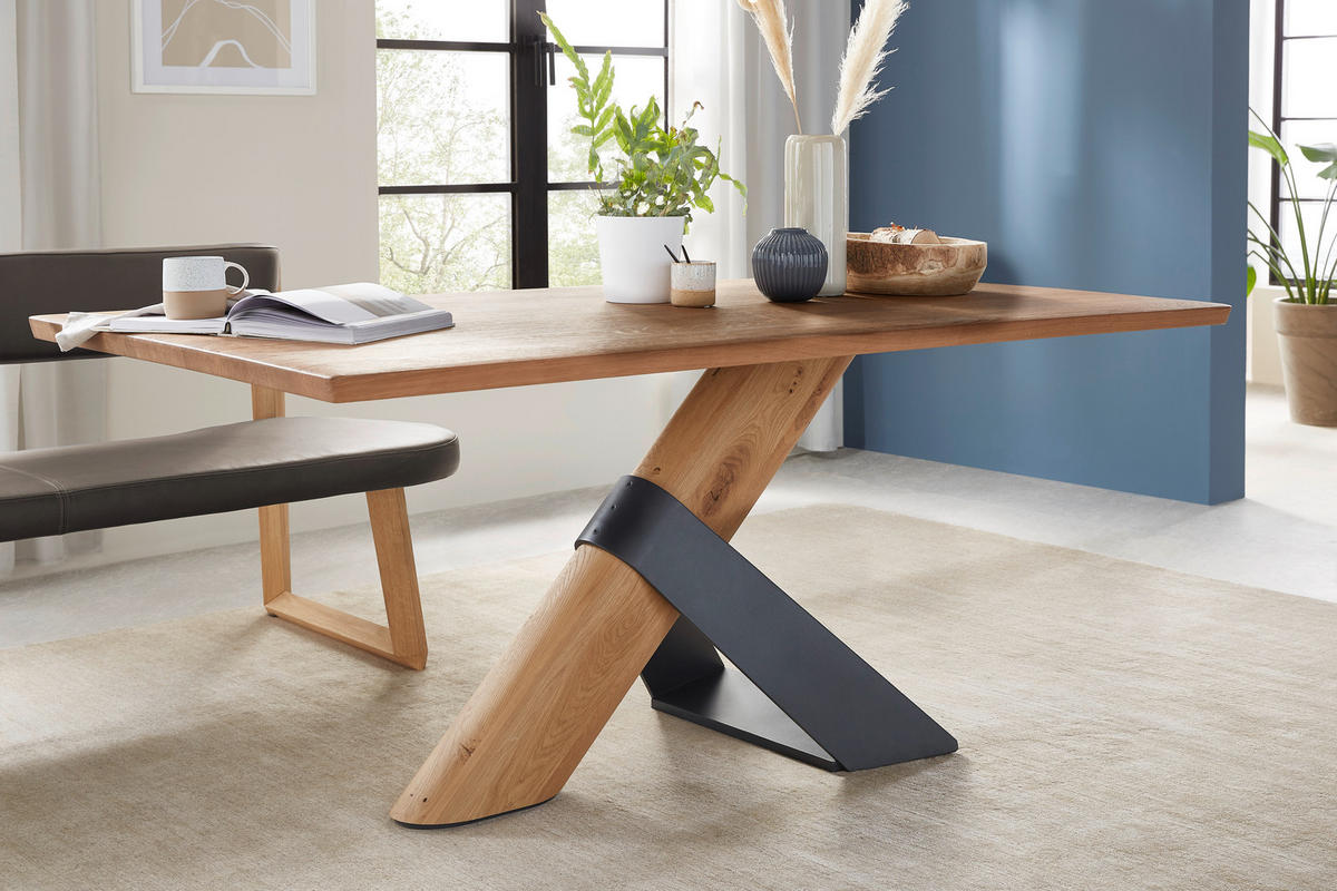 ESSTISCH Kerneiche vollmassiv rechteckig Anthrazit, Eichefarben  - Eichefarben/Anthrazit, Natur, Holz/Metall (190/95/76cm) - Valnatura