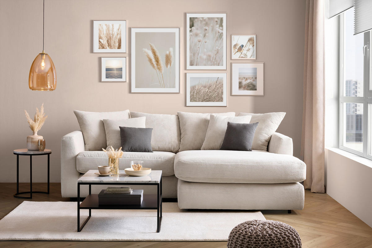 ECKSOFA Naturfarben Cord  - Schwarz/Naturfarben, Design, Kunststoff/Textil (235/175cm) - home24