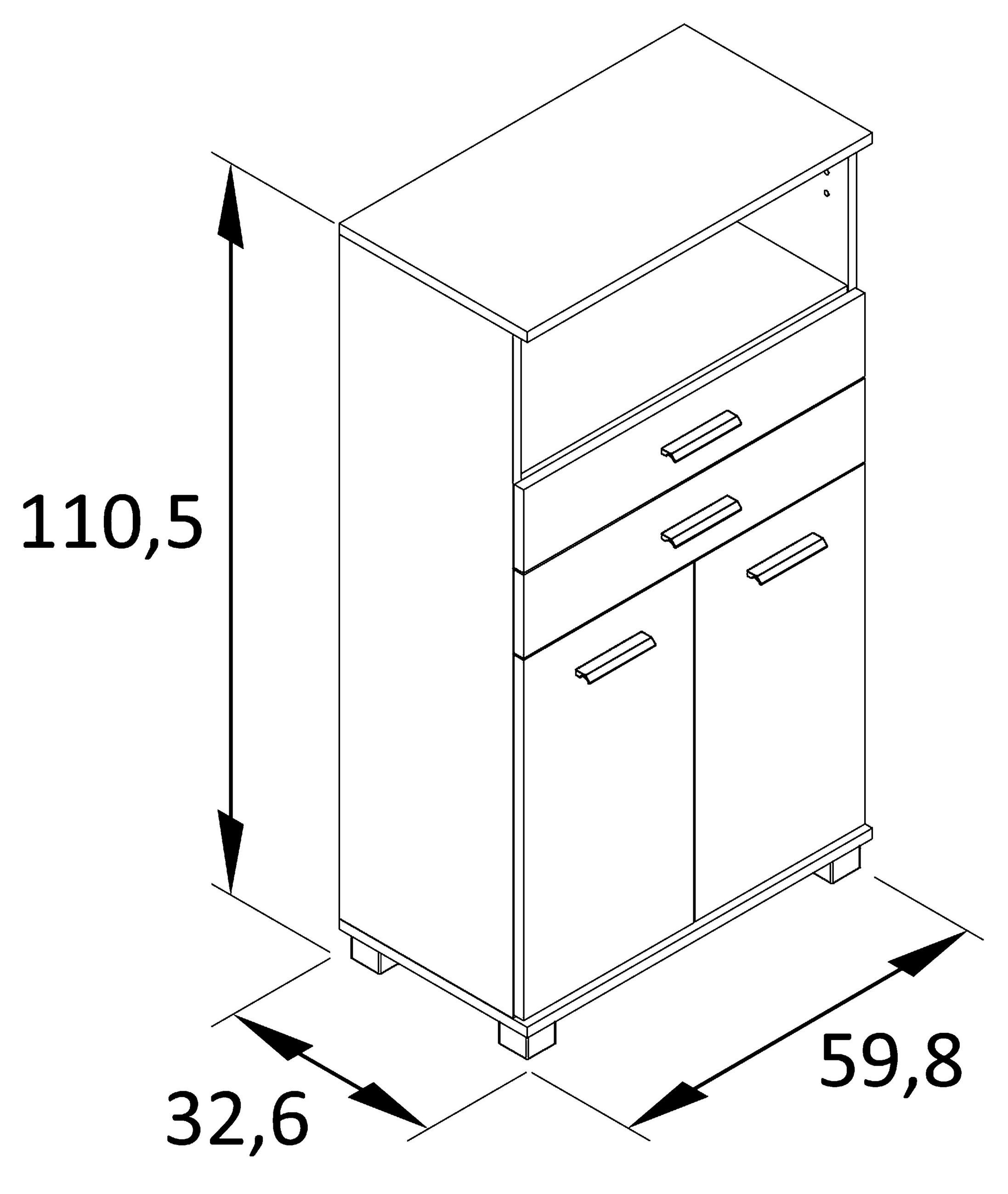 MIDISCHRANK 59,8/110,5/32,6 cm  - Edelstahlfarben/Silberfarben, MODERN, Holzwerkstoff/Kunststoff (59,8/110,5/32,6cm) - Stylife