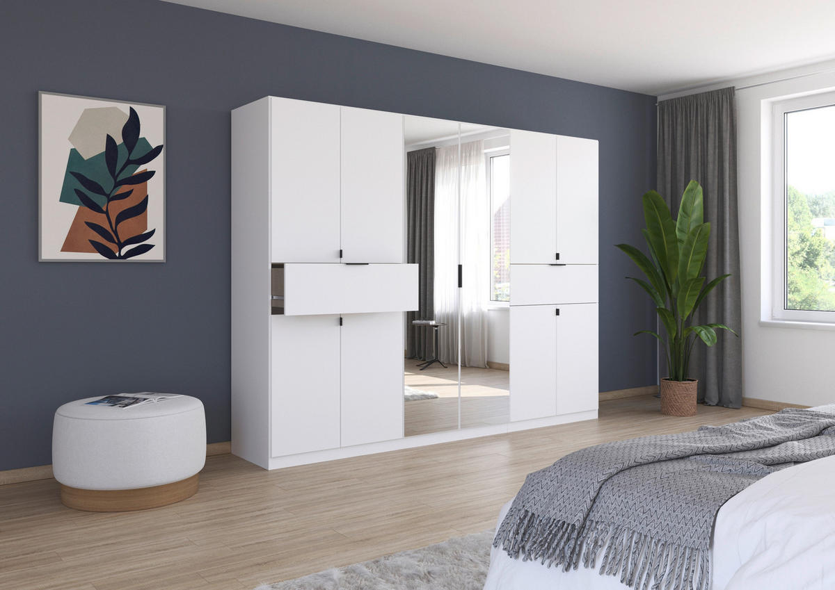 DREHTÜRENSCHRANK in Silberfarben, Weiss  - Weiss/Silberfarben, Modern, Holzwerkstoff/Metall (271/210/54cm) - Rauch Möbel
