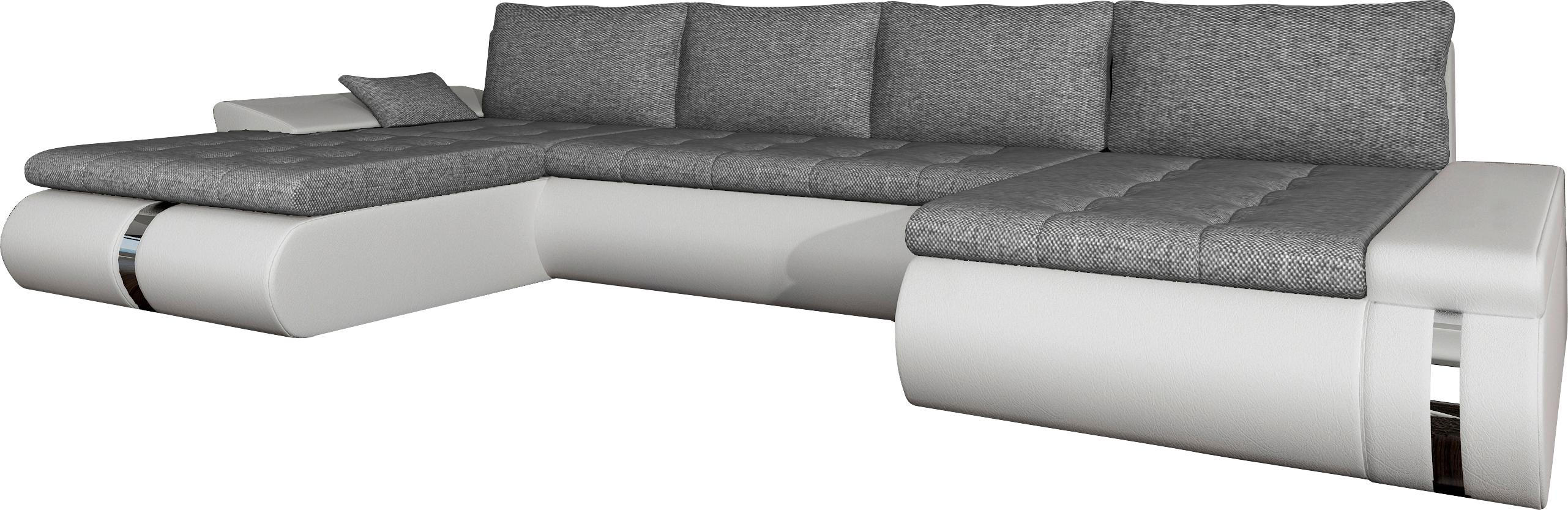 Wohnlandschaft in Textil Weiß, Hellgrau