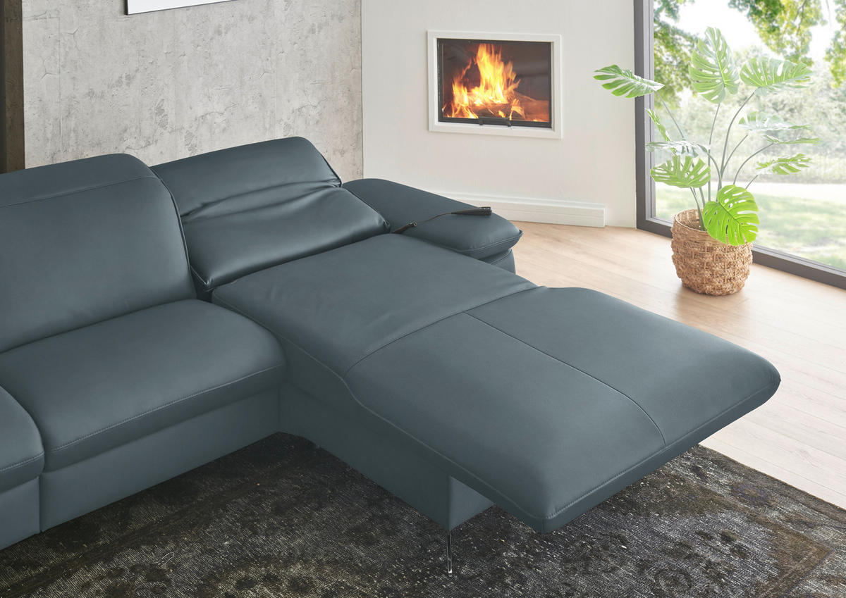 ECKSOFA  Echtleder Blaugrau  - Blaugrau/Schwarz, Design, Leder/Metall (307/169cm) - Beldomo Premium