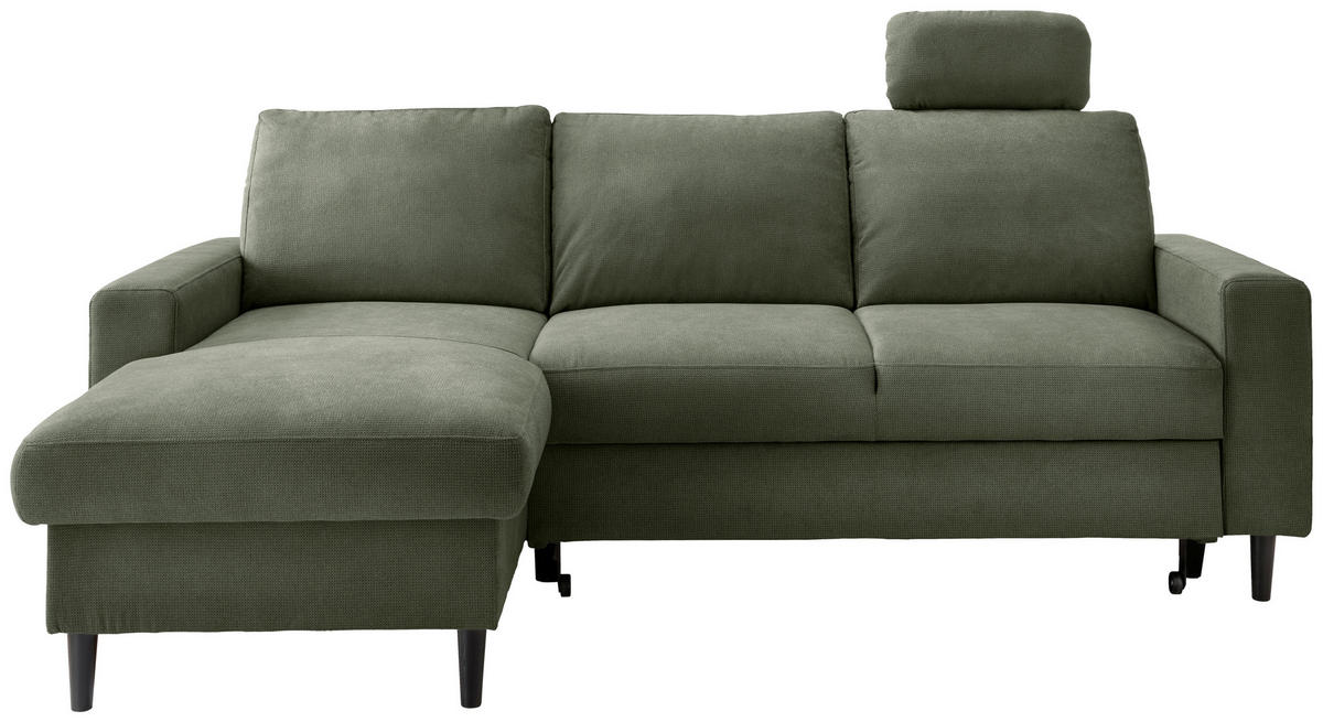 ECKSCHLAFSOFA Chenille Dunkelgrün  - Dunkelgrün/Schwarz, MODERN, Holz/Textil (147/234cm) - Livetastic