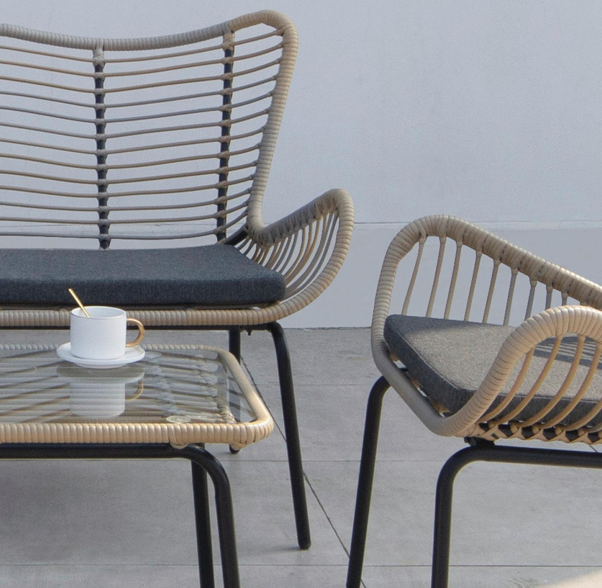 TERASOVÁ SEDACIA SÚPRAVA kov, sklo, textil - čierna/farba tíku, Basics, kov/textil (122/86,5/69cm) - Acamp