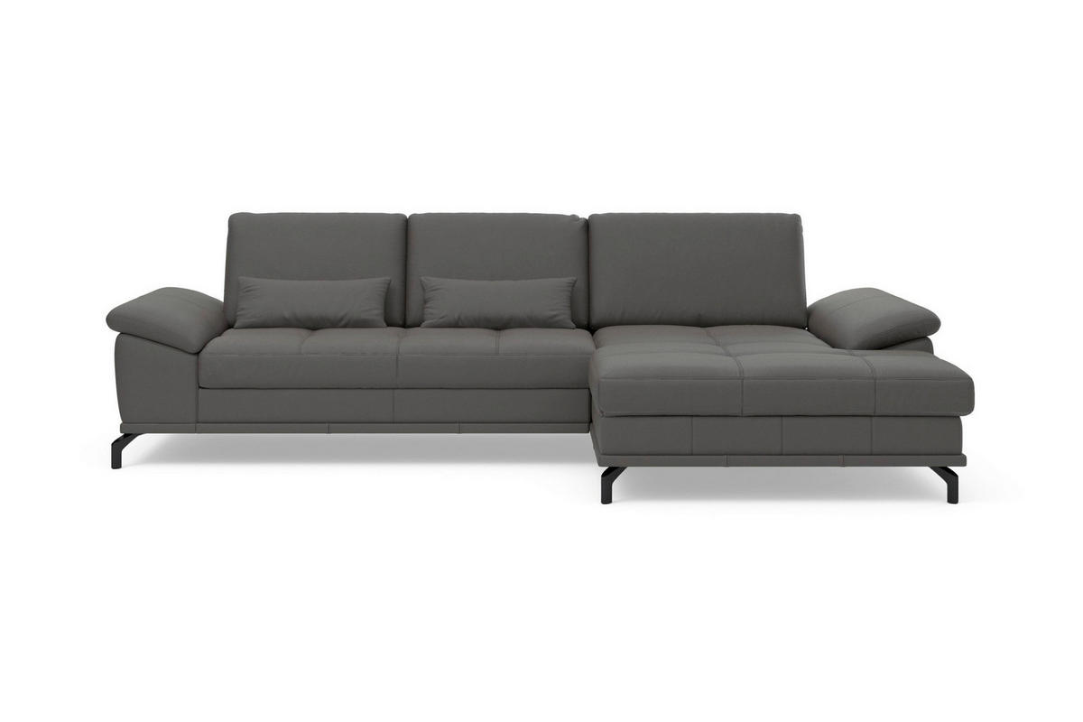 ECKSOFA COSTELLO E Mokka Echtleder Nierenkissen, Armteilverstellung, Sitztiefenverstellung  - Schwarz/Mokka, Basics, Leder/Textil (301/176cm) - Sit & More