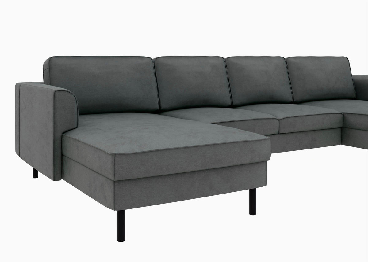 WOHNLANDSCHAFT Anthrazit Struktur  - Anthrazit/Schwarz, MODERN, Textil/Metall (161/306/161cm) - Trendmanufaktur