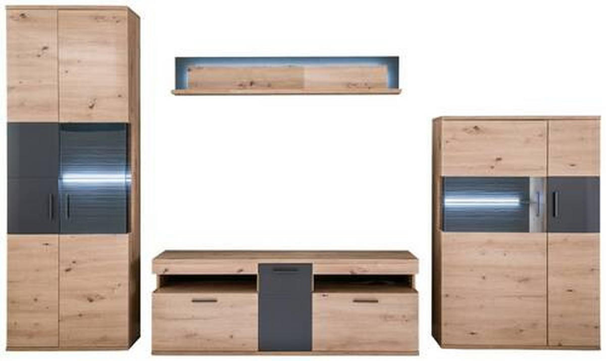 OBÝVACÍ STĚNA, antracitová, čiré, barvy dubu - barvy dubu/černá, Design, kov/kompozitní dřevo (330/198/50cm) - Livetastic