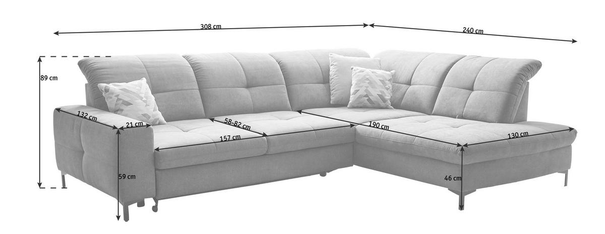 ECKSOFA in Chenille Grau  - Schwarz/Grau, Design, Textil/Metall (310/240cm) - Xora