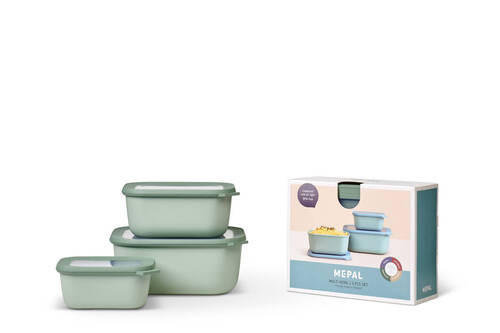 VORRATSDOSENSET  - Mintgrau/Klar, KONVENTIONELL, Kunststoff (25,0/20,0/15cm) - Mepal