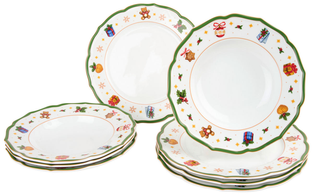 SERVIS 8 delar  - vit/grön, Klassisk, keramik - X-Mas
