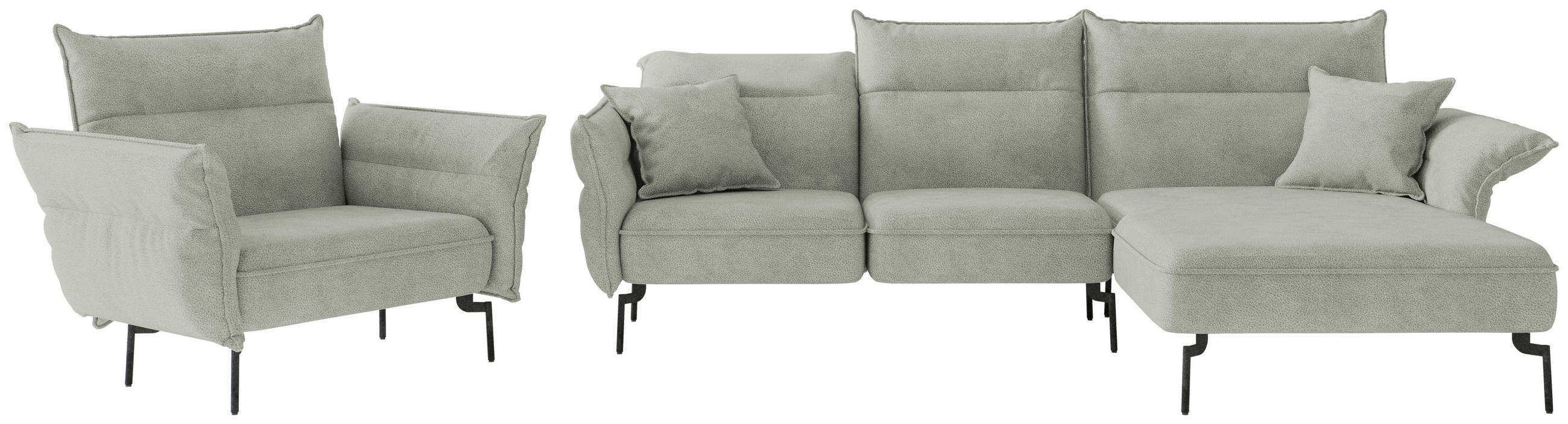 SITZGARNITUR in Flachgewebe Hellgrau  - Edelstahlfarben/Hellgrau, Design, Textil/Metall (265/185cm) - Livetastic