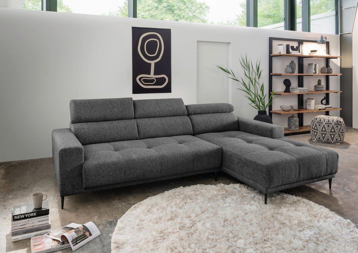 ECKSOFA Anthrazit Chenille  - Anthrazit/Schwarz, KONVENTIONELL, Textil/Metall (276/188cm) - Livetastic