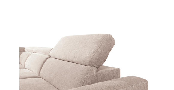 ECKSOFA Creme Velours Bettkasten, Schlaffunktion, Rücken echt, Kopfteilverstellung, Liegefläche im Originalstoff  - Creme/Schwarz, KONVENTIONELL, Textil/Metall (217/255cm) - Carryhome