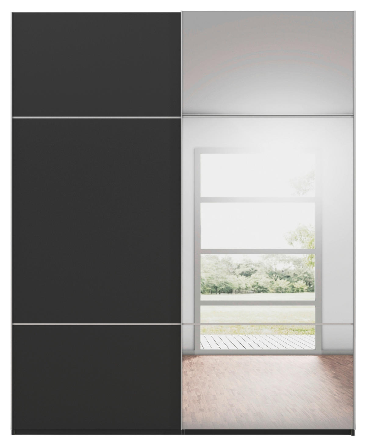 SCHWEBETÜRENSCHRANK 181/223/68 cm 2-türig Schwarz  - Alufarben/Schwarz, KONVENTIONELL, Glas/Holzwerkstoff (181/223/68cm) - Novel