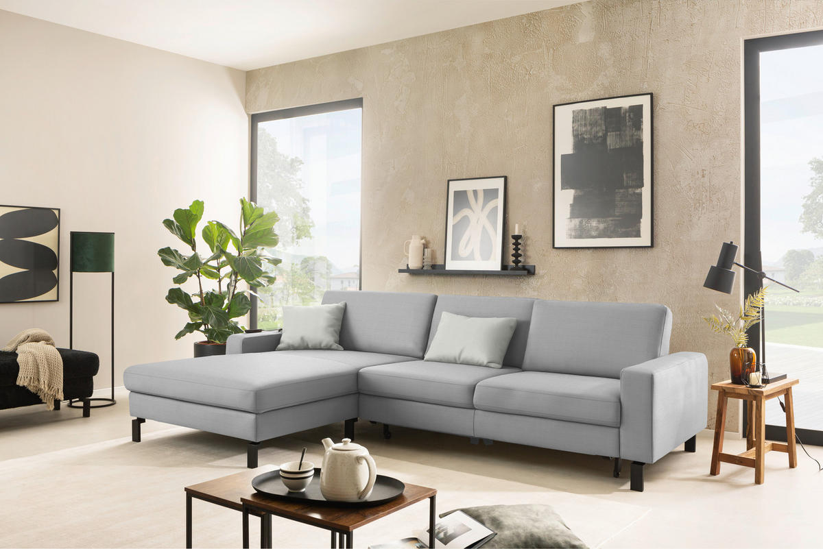 ECKSOFA Cord Hellgrau  - Hellgrau/Schwarz, Design, Textil/Metall (185/298cm) - Pure Home Lifestyle