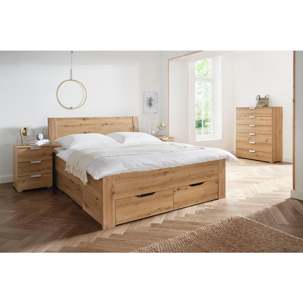 Thumbnail - Xora Stauraumbett Aditio Beds, Eiche, Holzwerkstoff, 4 Schubladen, 160x200 cm, Blauer Engel, Goldenes M, Lattenrosthöhe ...