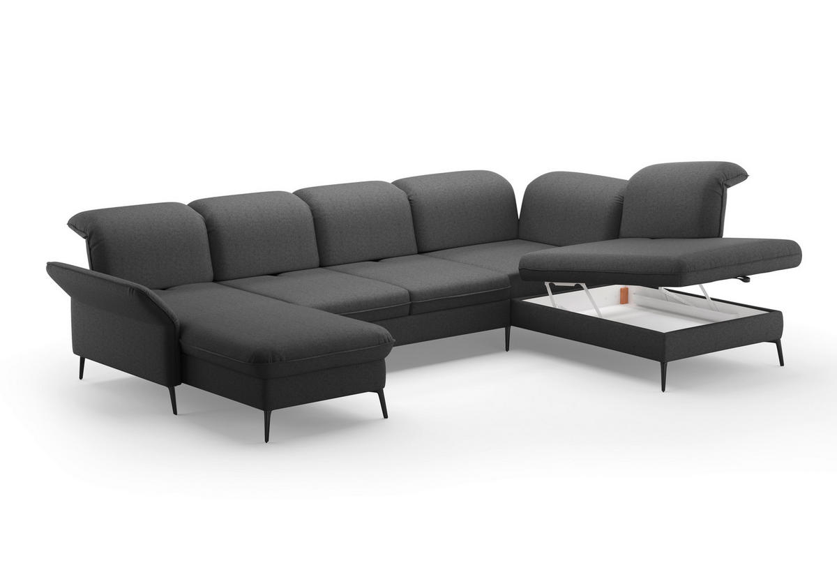 WOHNLANDSCHAFT in Flachgewebe Dunkelgrau  - Dunkelgrau/Schwarz, Konventionell, Textil/Metall (198/359/231cm) - Sit & More