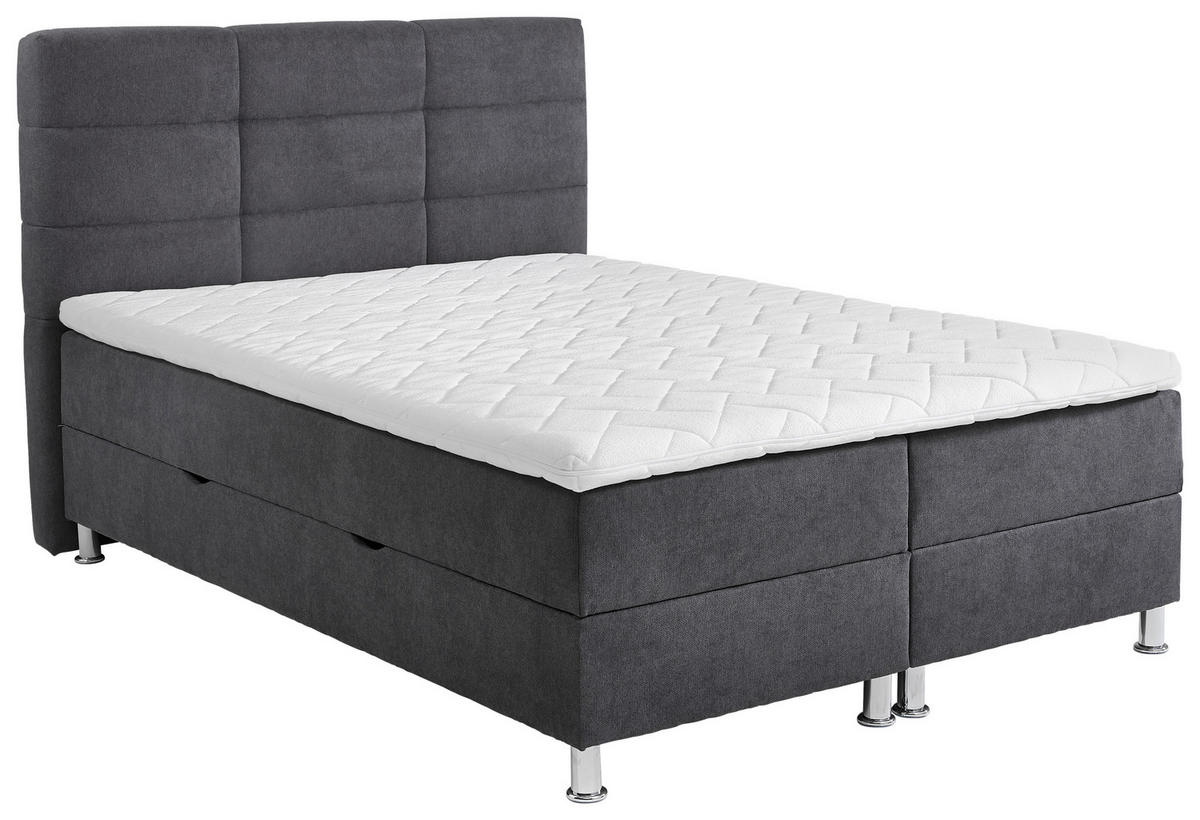 BOXBETT 140/200 cm  in Anthrazit  - Chromfarben/Anthrazit, KONVENTIONELL, Textil/Metall (140/200cm) - Carryhome
