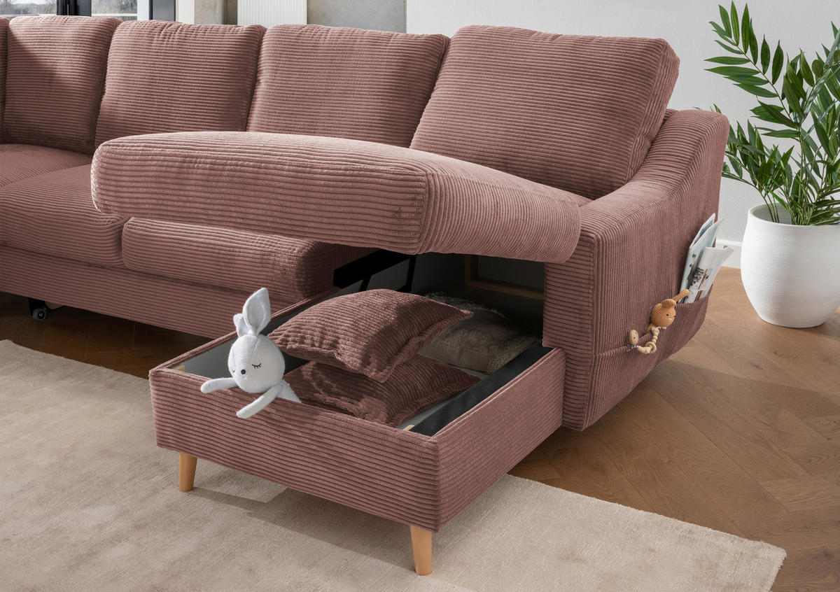 WOHNLANDSCHAFT in Cord Rosa  - Naturfarben/Rosa, Konventionell, Holz/Textil (200/301/150cm) - P & B
