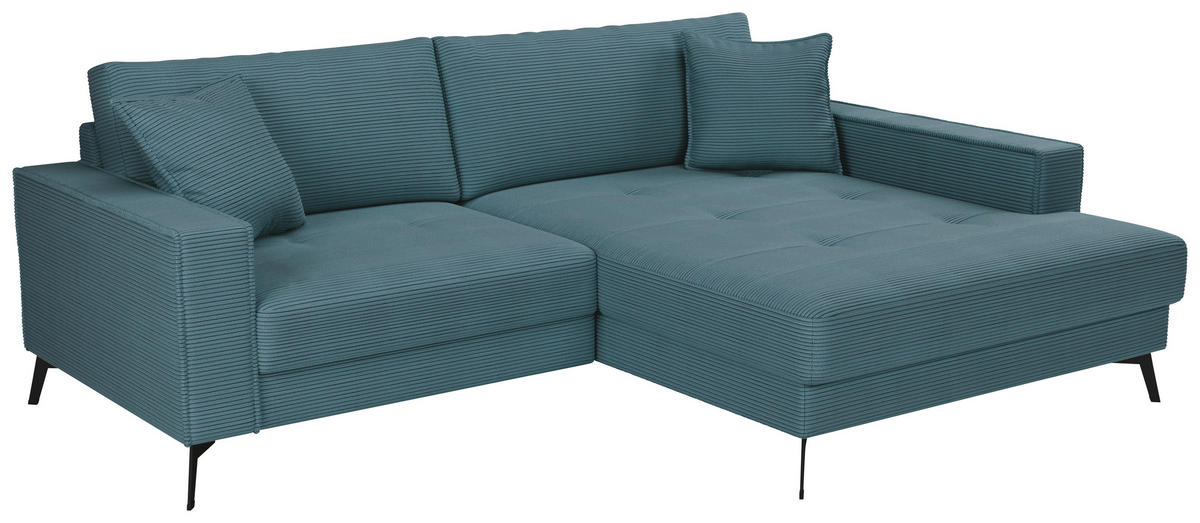 ECKSOFA TED Blau Cord Zierkissen  - Blau/Schwarz, Trend, Textil/Metall (228/174cm) - P & B