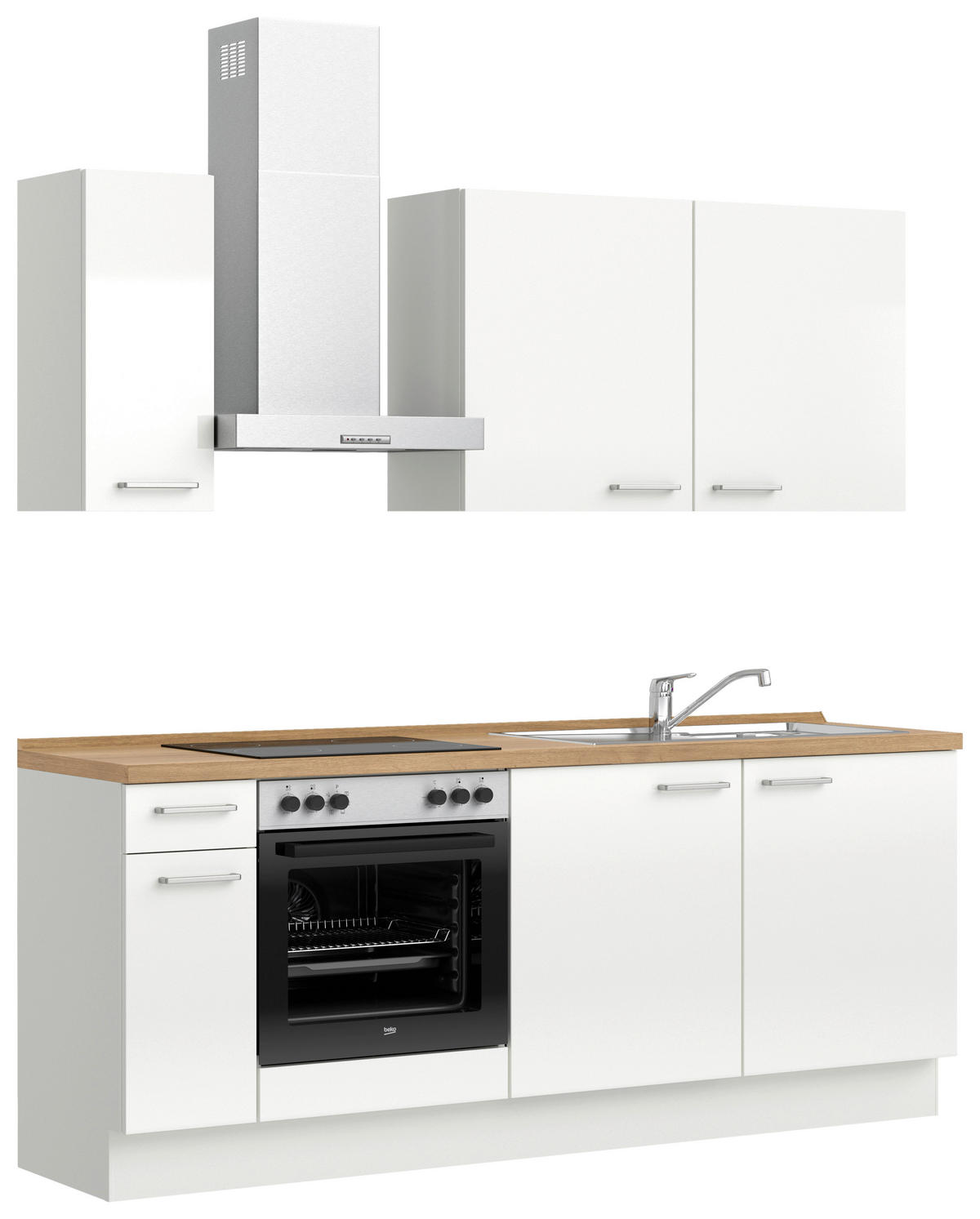 KÜCHENLEERBLOCK 210 cm   in Eichefarben, Weiß Hochglanz  - Edelstahlfarben/Eichefarben, MODERN, Holzwerkstoff/Metall (210cm) - Nobilia