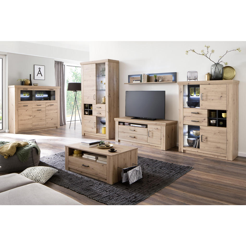Thumbnail - Livetastic Wohnwand Maputo, Anthrazit, Eiche, Metall, 11 Fächer, 6 Schubladen, 371x211x55 cm, Made in EU, Wohnzimmer, Wo...