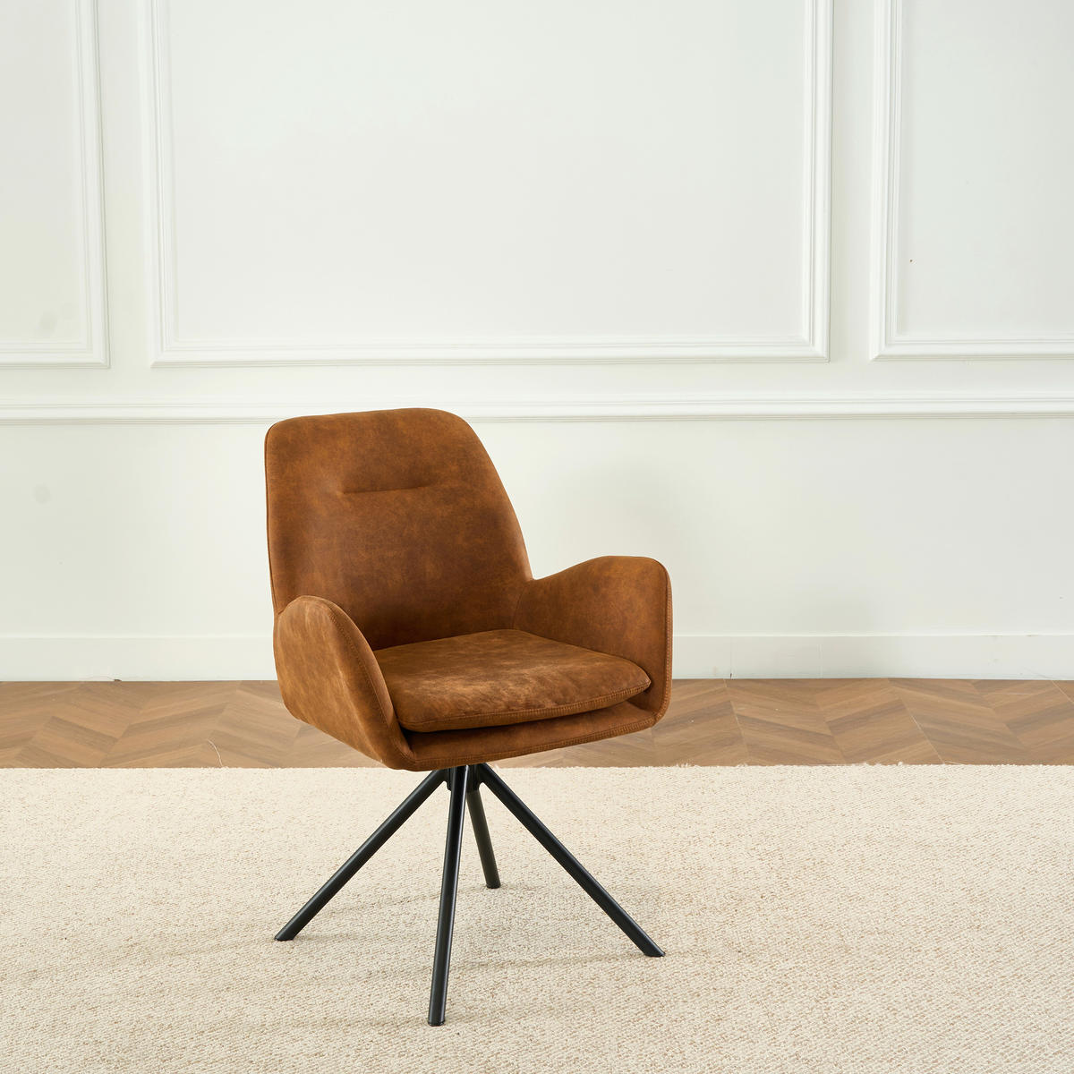 ARMLEHNSTUHL Eisen Webstoff  - Schwarz/Orange, Basics, Textil/Metall (60.5/88/62cm) - MID.YOU