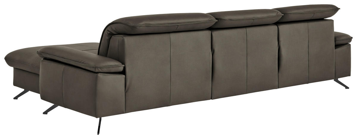 ECKSOFA  Echtleder Graubraun  - Graubraun/Schwarz, Design, Leder/Metall (307/169cm) - Beldomo Premium