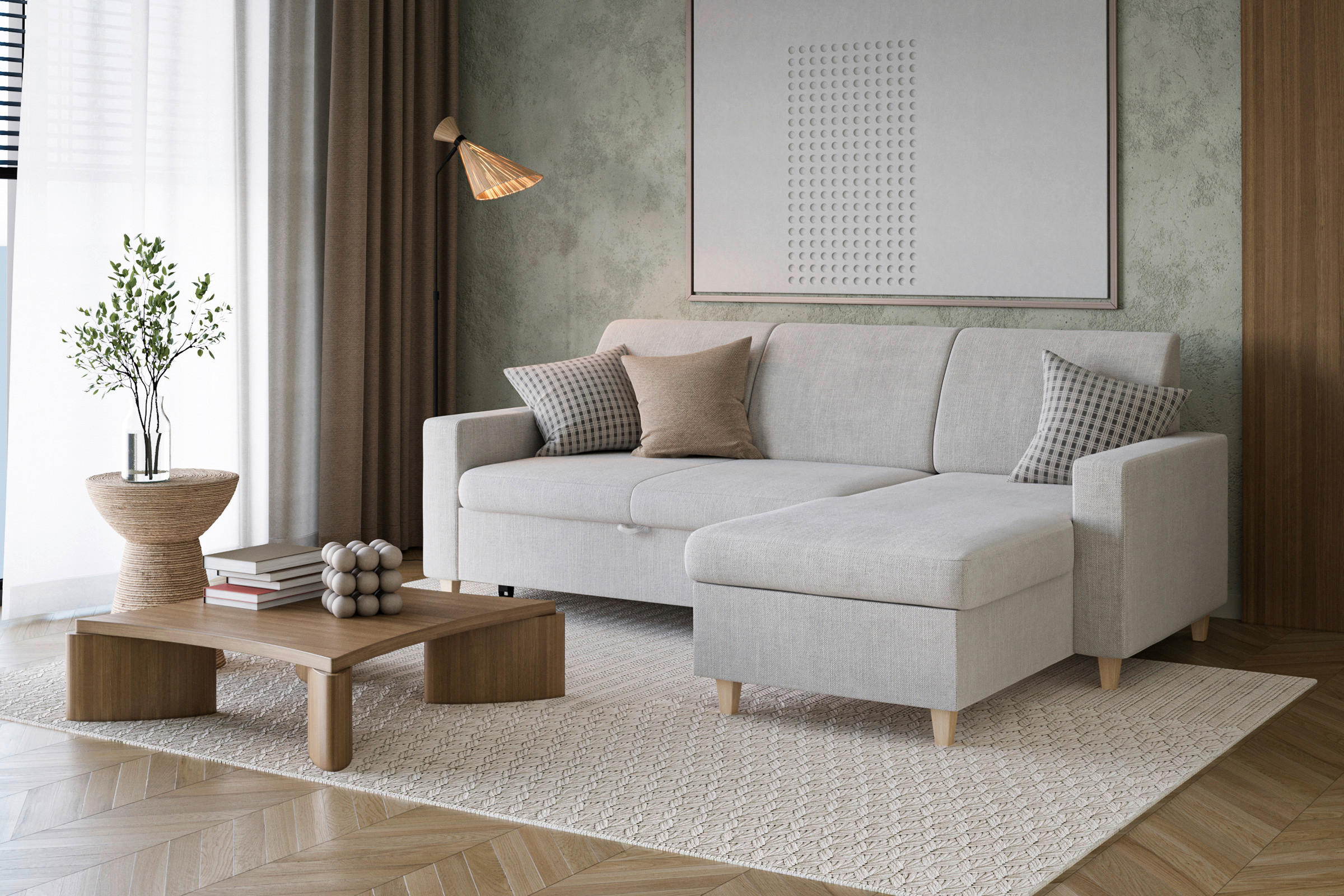 ECKSOFA NIKAS in Flachgewebe Creme  227/156 cm  - Buchefarben/Creme, Design, Holz/Textil (227/156cm) - MID.YOU