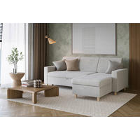 ECKSOFA NIKAS in Flachgewebe Creme  227/156 cm  - Buchefarben/Creme, Design, Holz/Textil (227/156cm) - MID.YOU