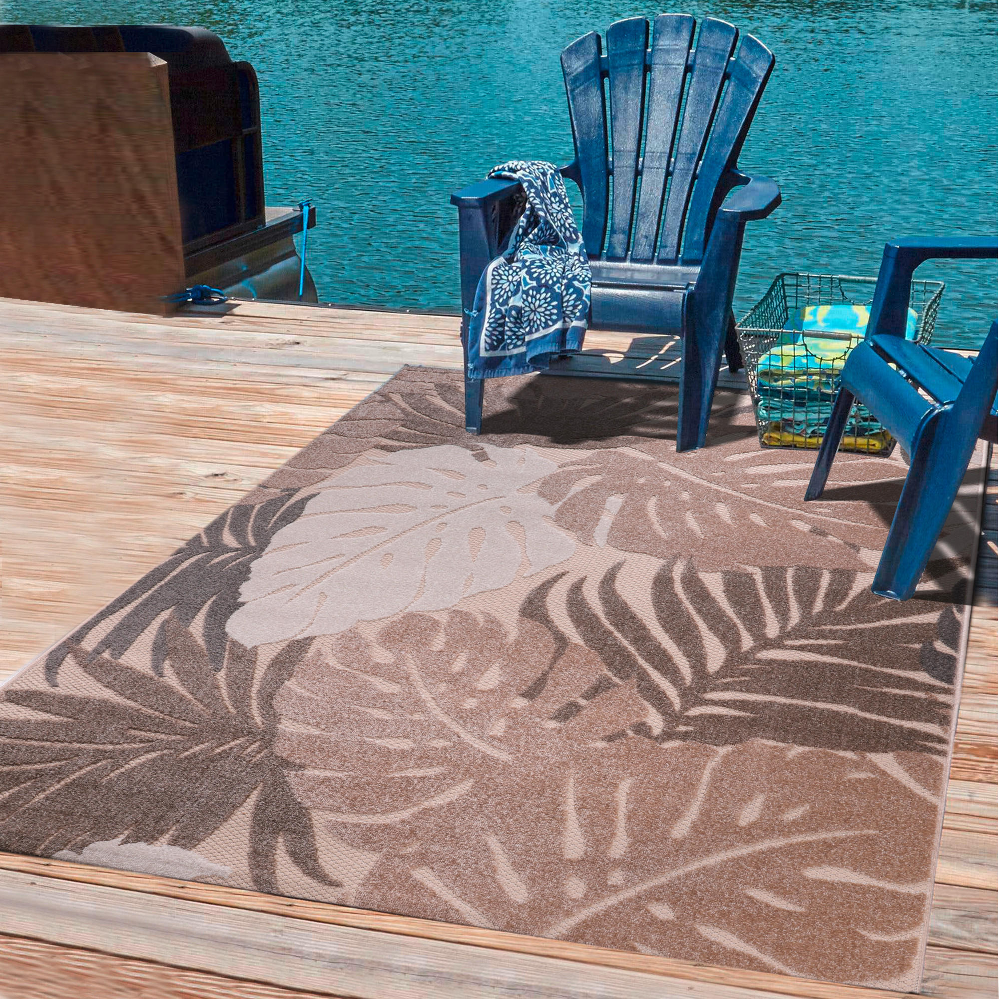 Thumbnail - Novel Outdoorteppich Floral, Braun, Beige, Textil, Blätter, rechteckig, 120x170 cm, Oeko-Tex® Standard 100, pflegeleicht...