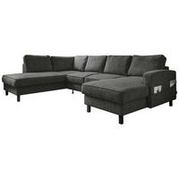 CANAPEA MODULARĂ textil gri închis  - gri închis/negru, lemn/textil (198/298/148cm) - MID.YOU