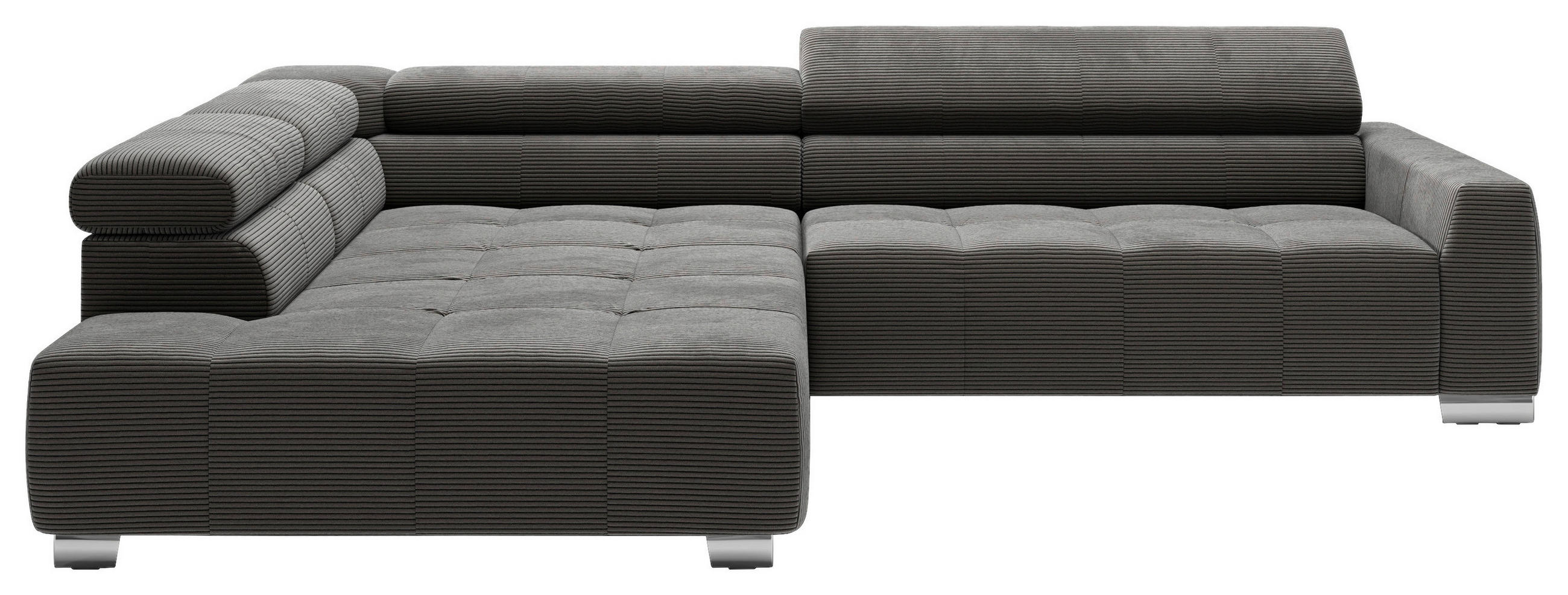 ECKSOFA Dunkelgrau Cord  - Chromfarben/Dunkelgrau, KONVENTIONELL, Textil/Metall (219/311cm) - Hom`in